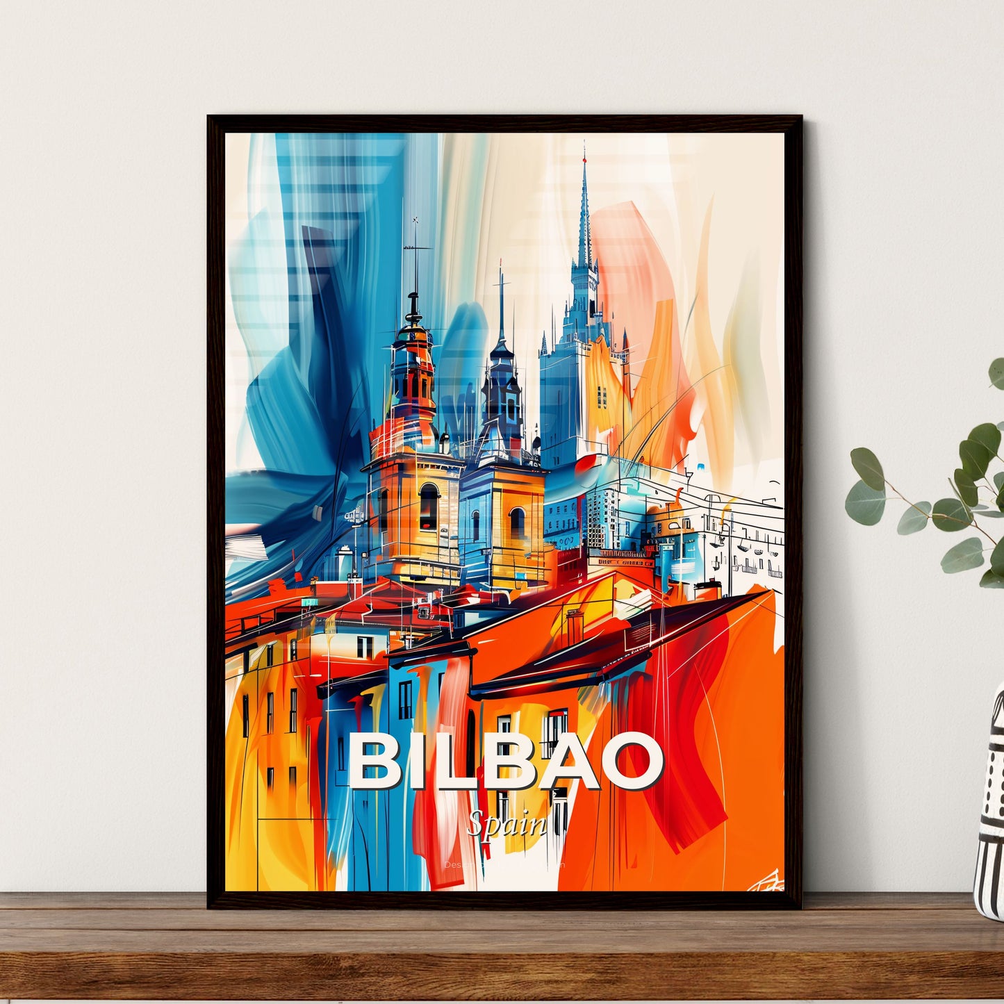 Vibrant Bilbao, Spain - A Painting Of A Building