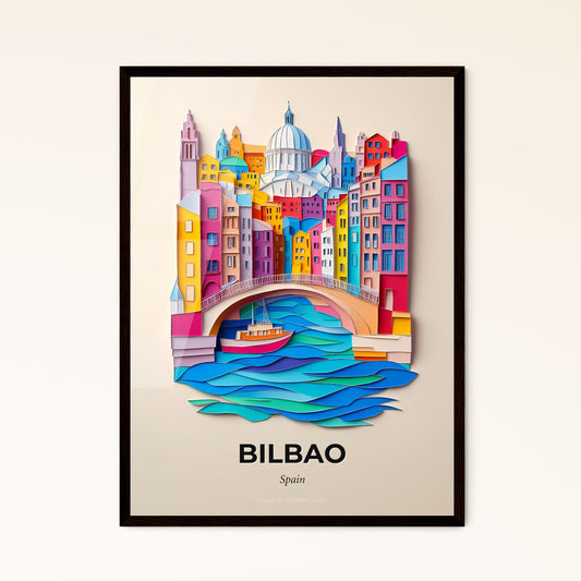 Vivid Bilbao, Spain - a paper cut of a boat in a river