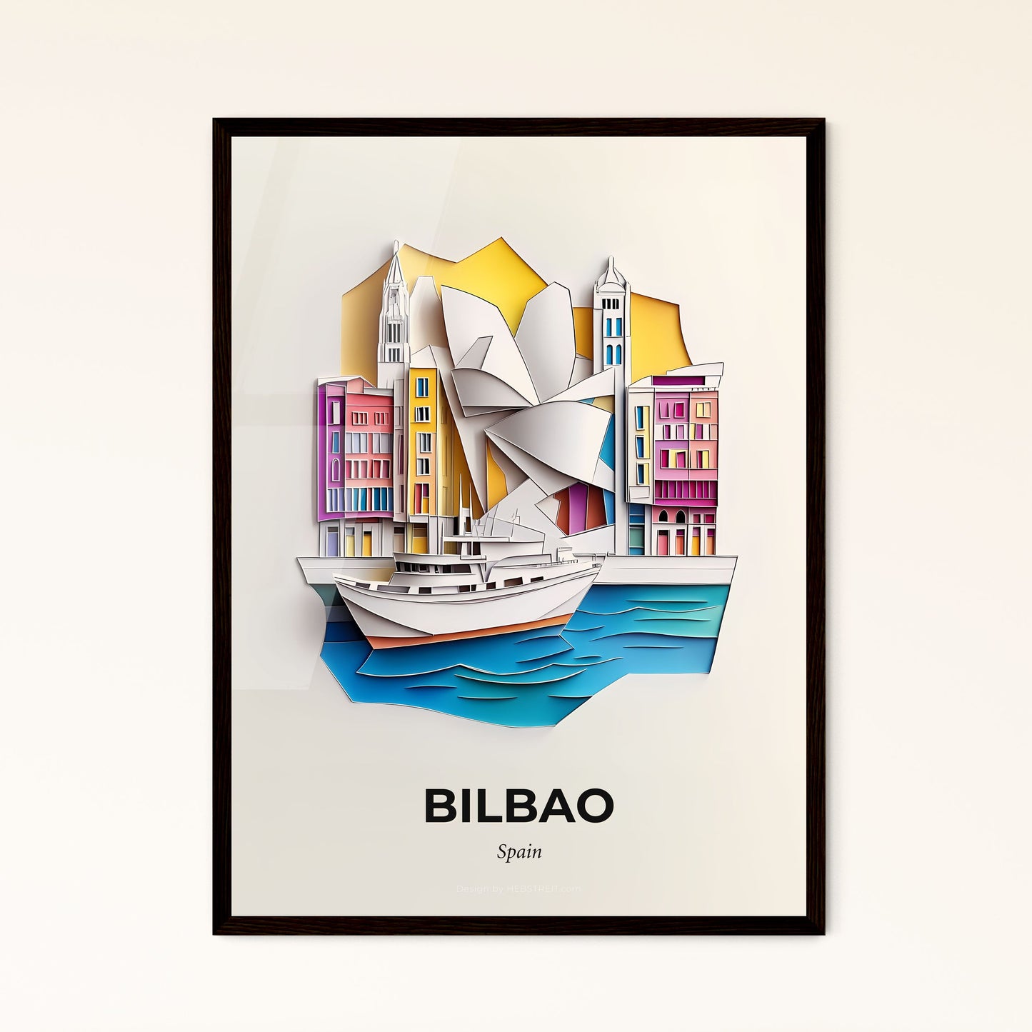 Vivid Bilbao, Spain - a paper cut of a boat in the water