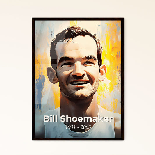 Portrait of Bill Shoemaker, 1931 - 2003. Impressionistic painting of a man smiling with his head tilted.