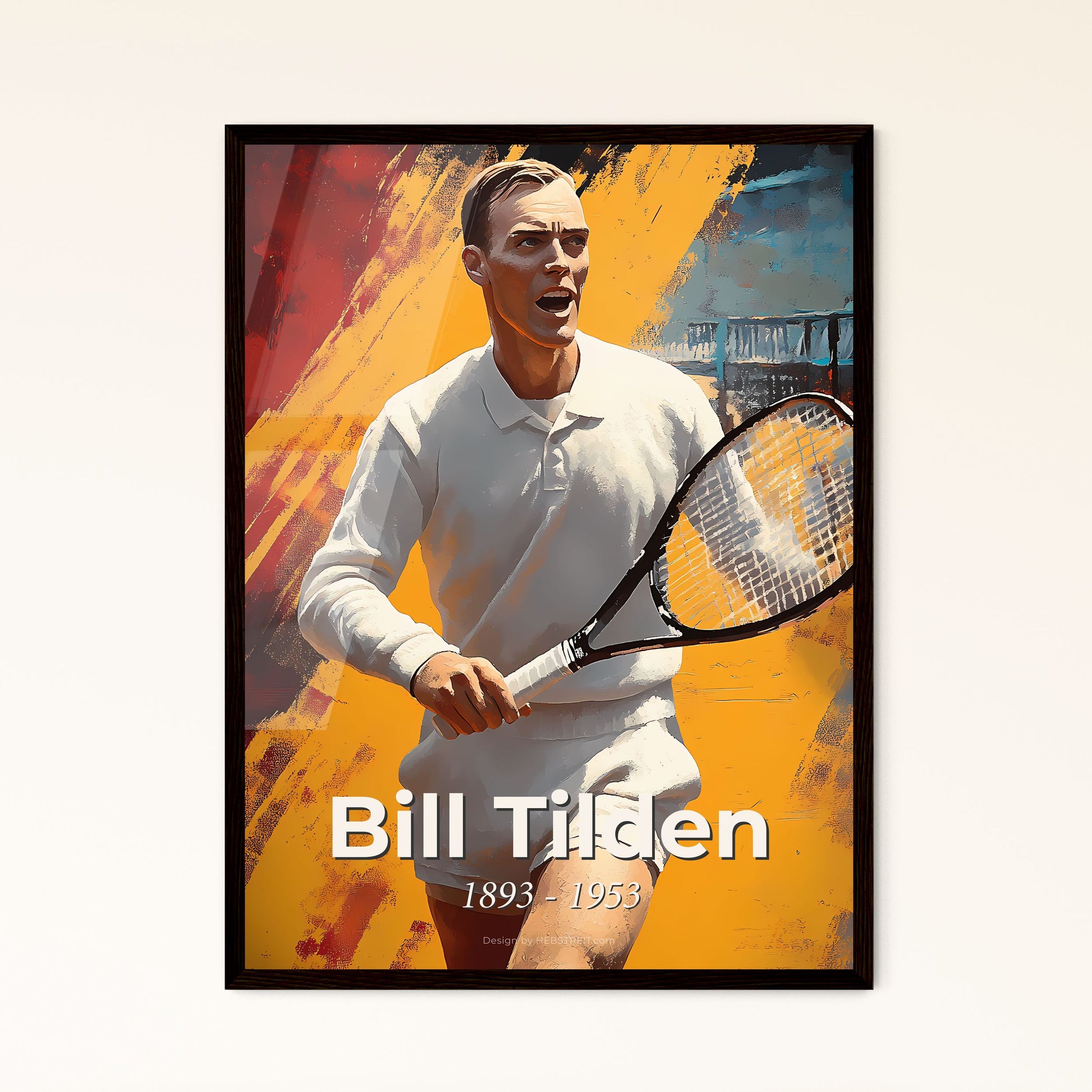 Portrait of Bill Tilden, 1893 - 1953. Impressionistic painting of a man holding a tennis racket.