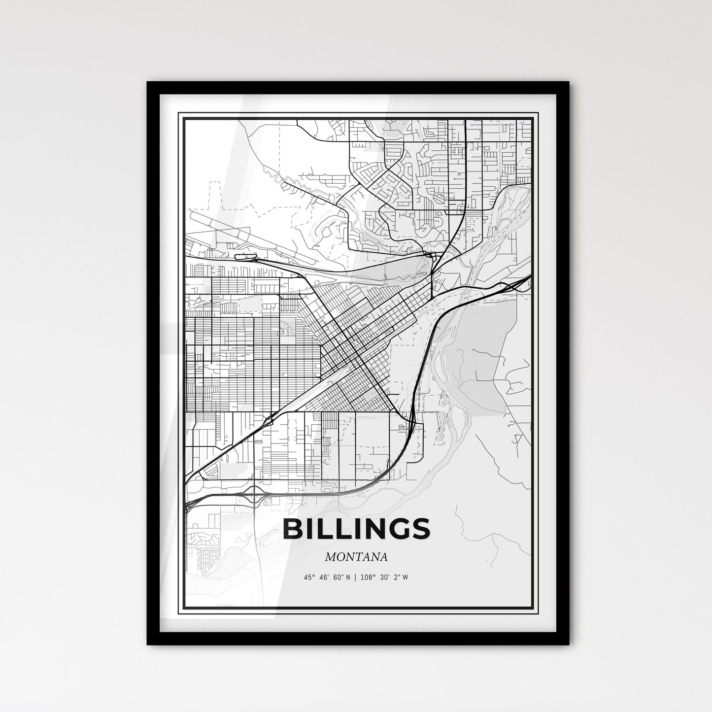 Billings Montana - Scandinavian Style City Map for Modern Home Decor