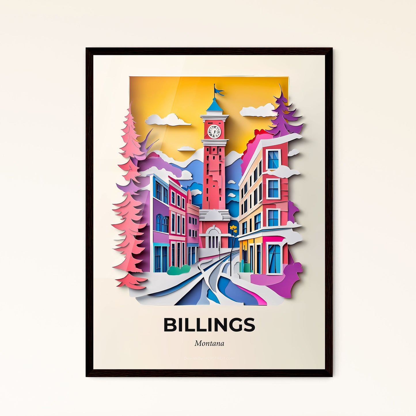 Vivid Billings, Montana - a paper cut of a clock tower in a town