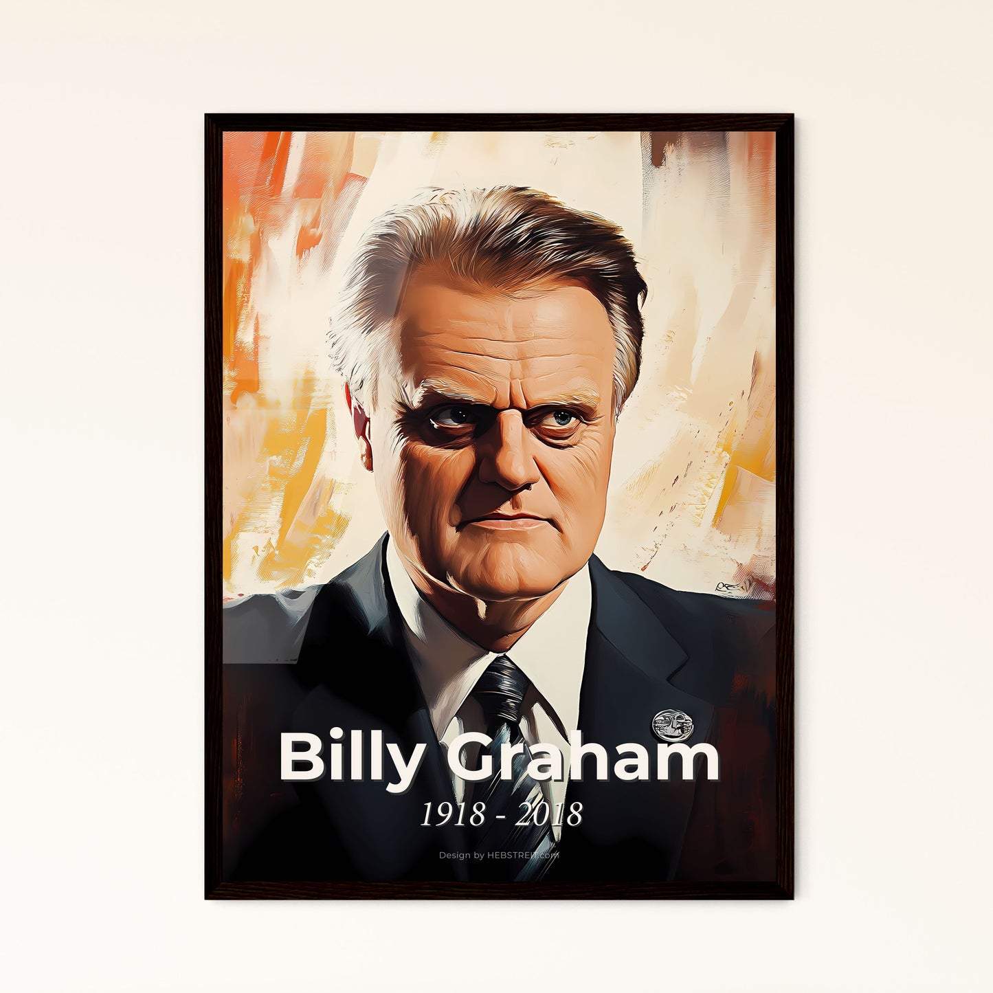 Portrait of Billy Graham, 1918 - 2018. Impressionistic painting of a man in a suit and tie.