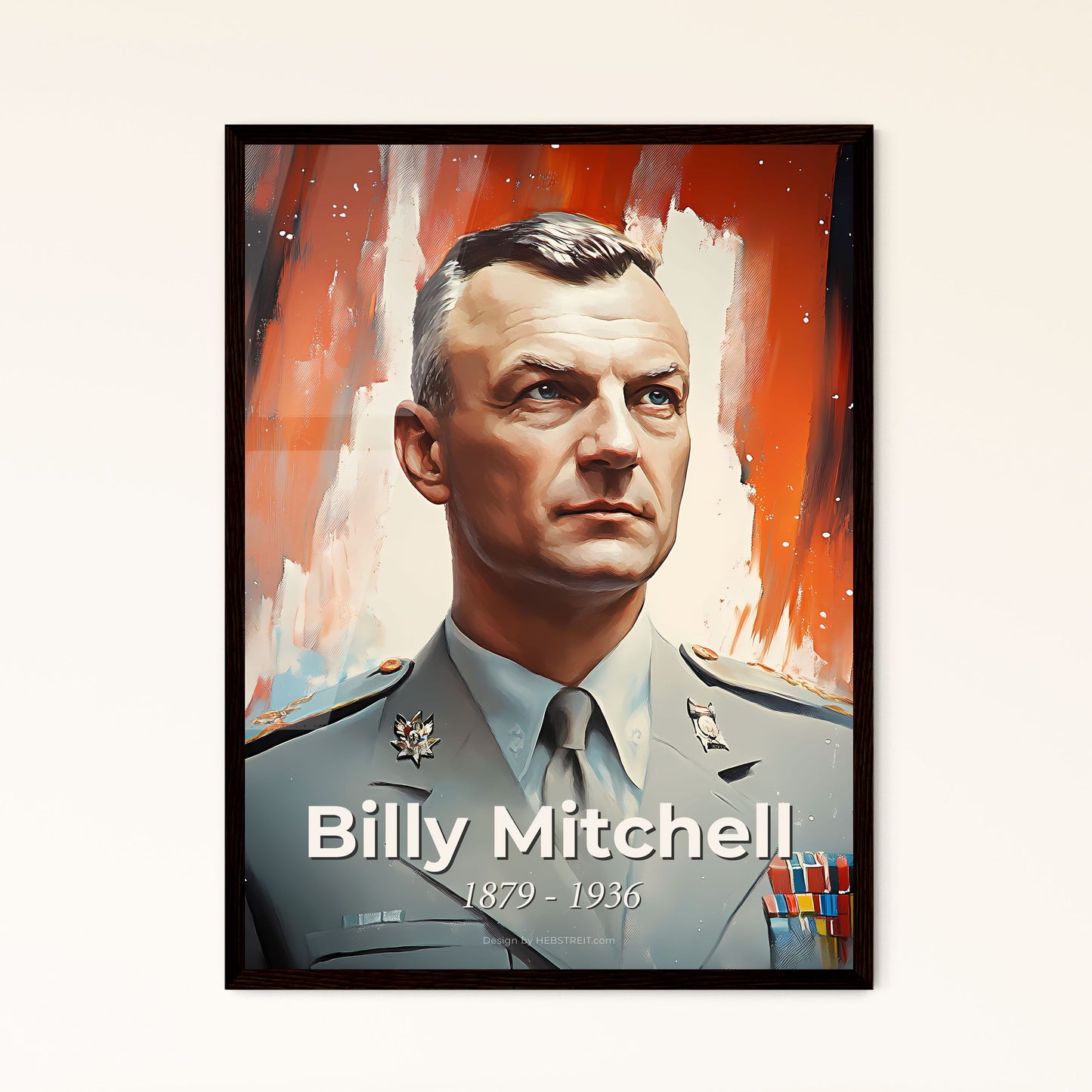 Portrait of Billy Mitchell, 1879 - 1936. Impressionistic painting of a man in a military uniform.