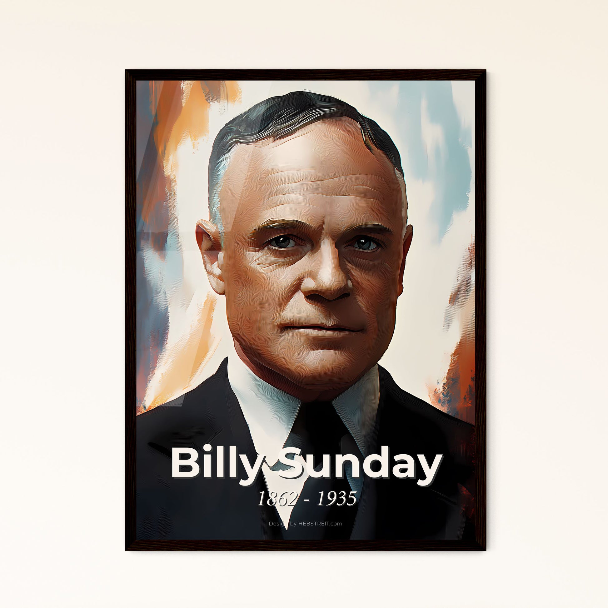 Portrait of Billy Sunday, 1862 - 1935. Impressionistic painting of a man in a suit.