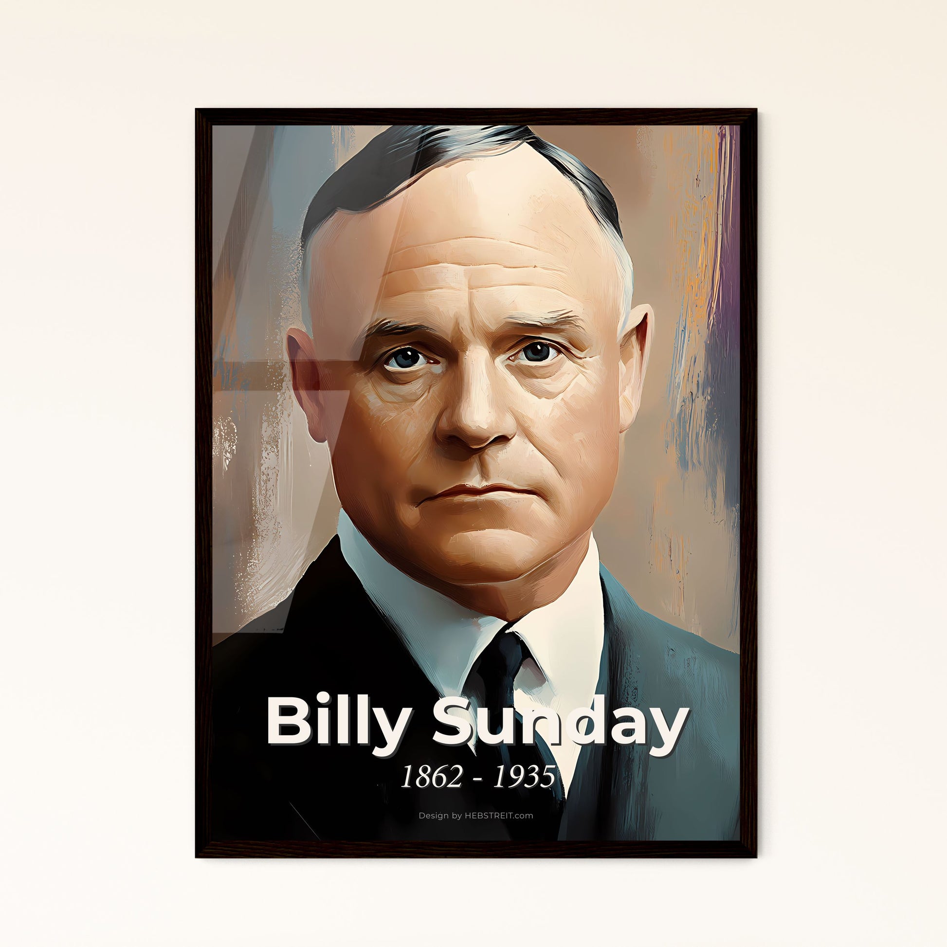 Portrait of Billy Sunday, 1862 - 1935. Impressionistic painting of a man in a suit and tie.