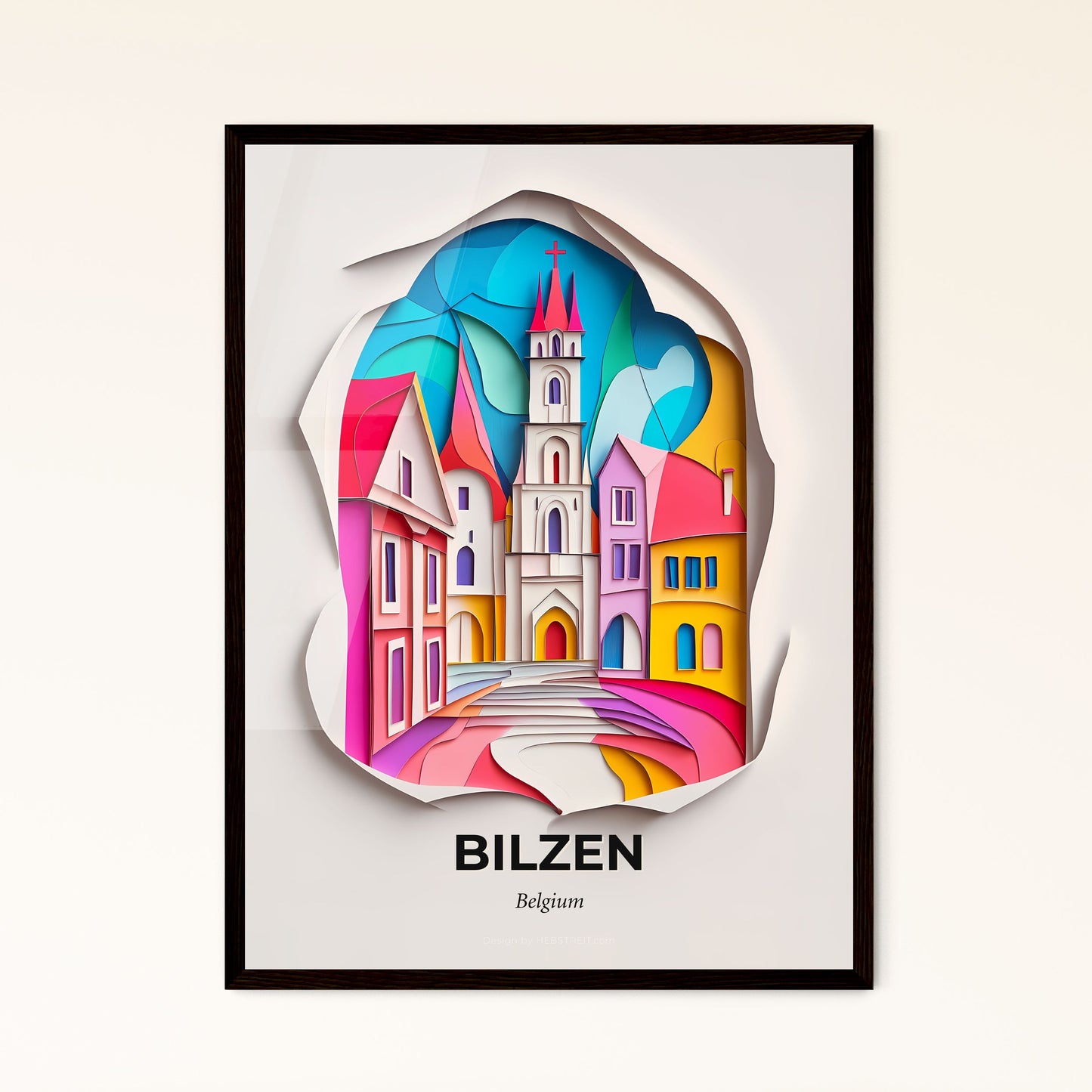 Vivid Bilzen, Belgium - a paper cut of a city with a church