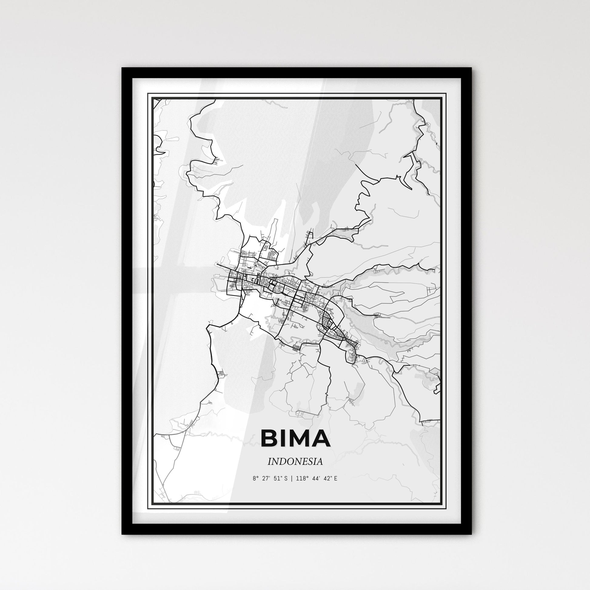 Bima Indonesia - Scandinavian Style City Map for Modern Home Decor