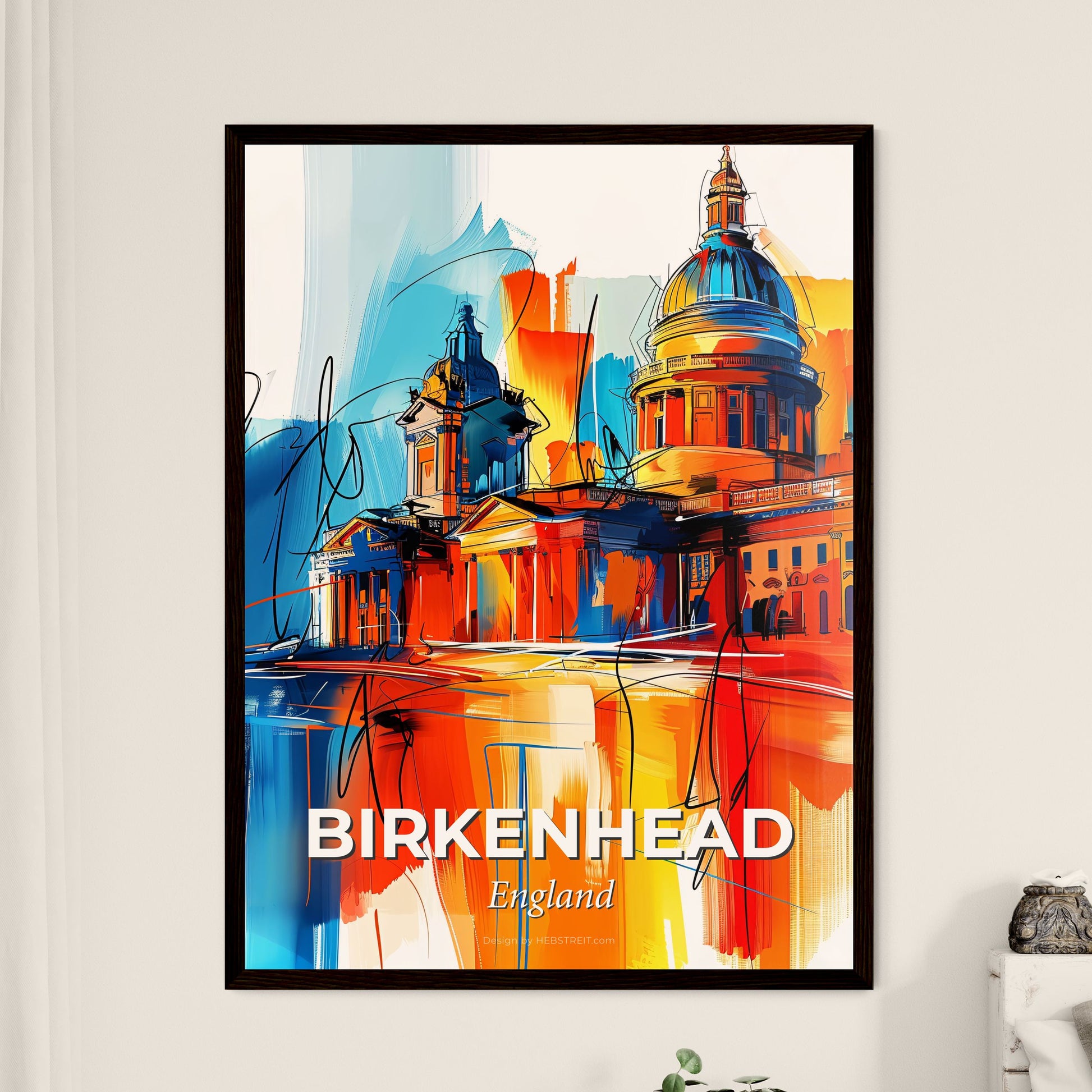 Vibrant Birkenhead, England - A Painting Of A Building With A Dome And A Colorful Background