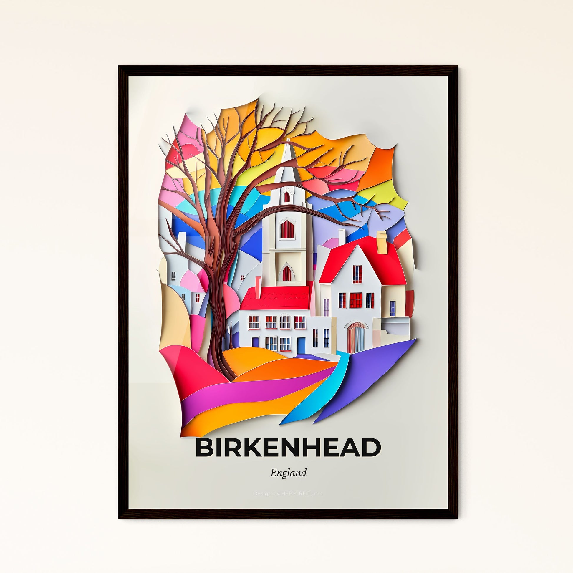 Vivid Birkenhead, England - a paper cut of a church and a tree