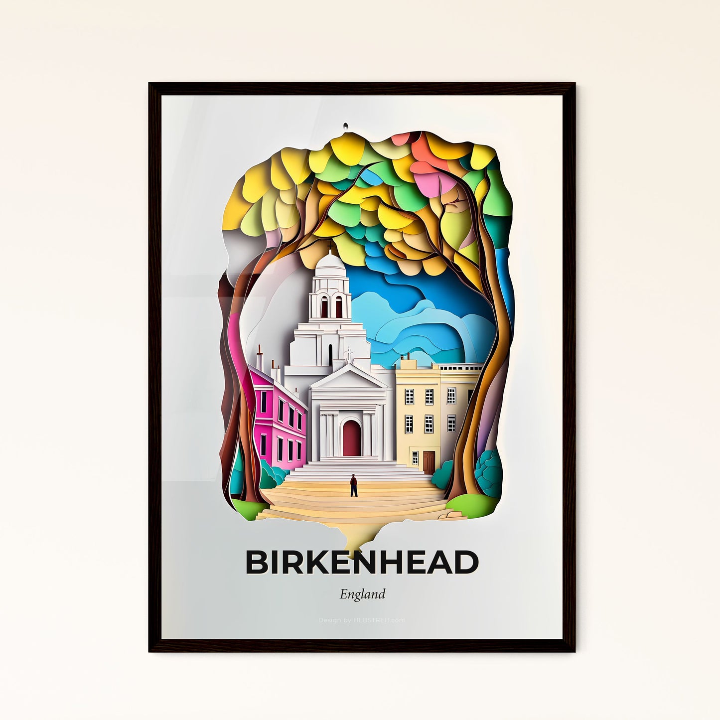 Vivid Birkenhead, England - a paper cut of a church with a tree