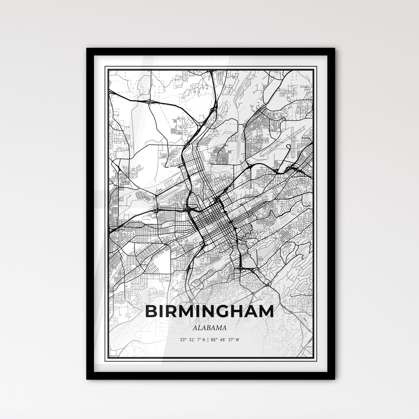 Birmingham Alabama - Scandinavian Style City Map for Modern Home Decor