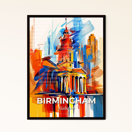 Vibrant Birmingham, Alabama - A Painting Of A Building With A Tower And A City Skyline