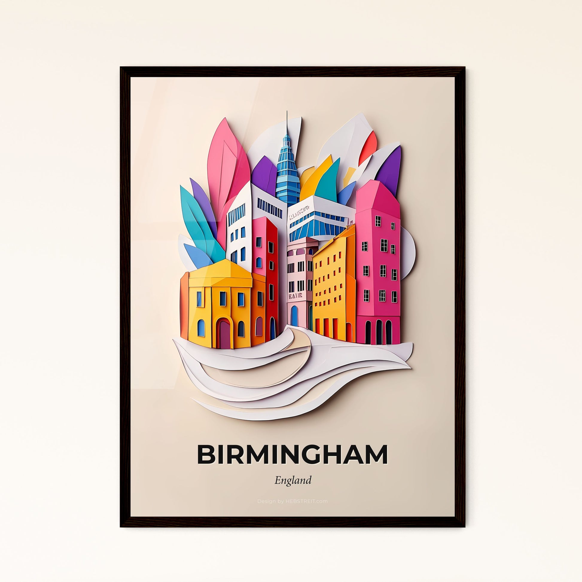 Vivid Birmingham, England - a paper cut of a city with a bird flying over it