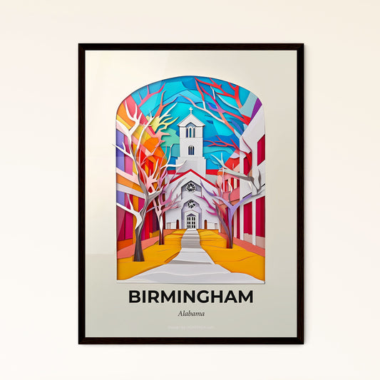 Vivid Birmingham, Alabama - a paper cut of a church with trees