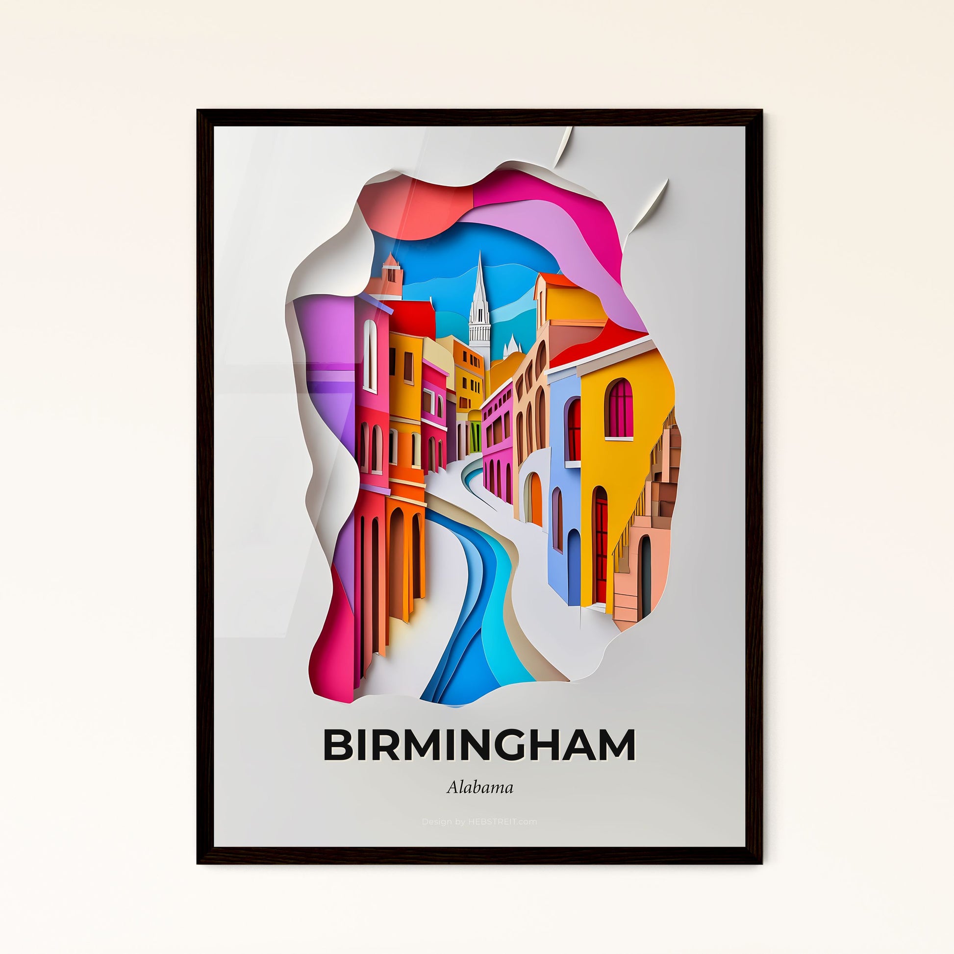 Vivid Birmingham, Alabama - a paper cut of a city with a river