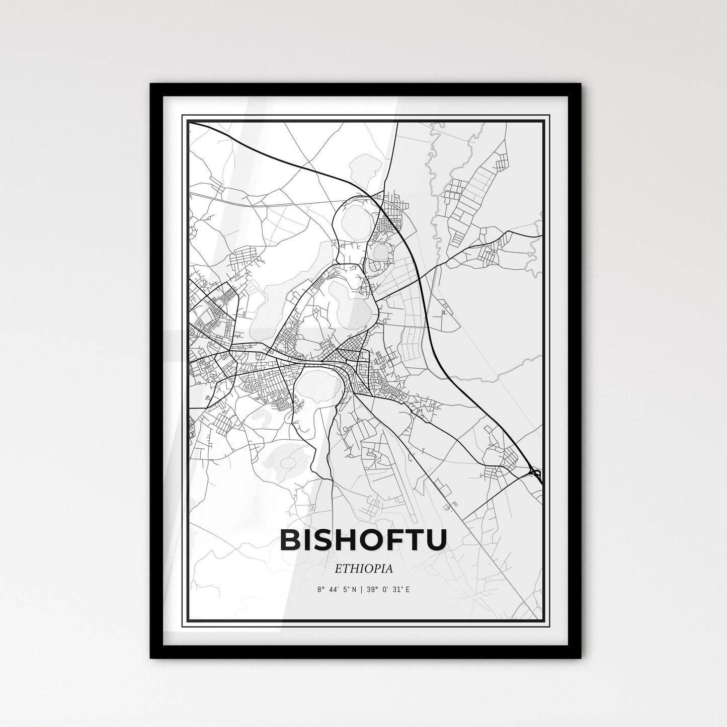 Bishoftu Ethiopia - Scandinavian Style City Map for Modern Home Decor