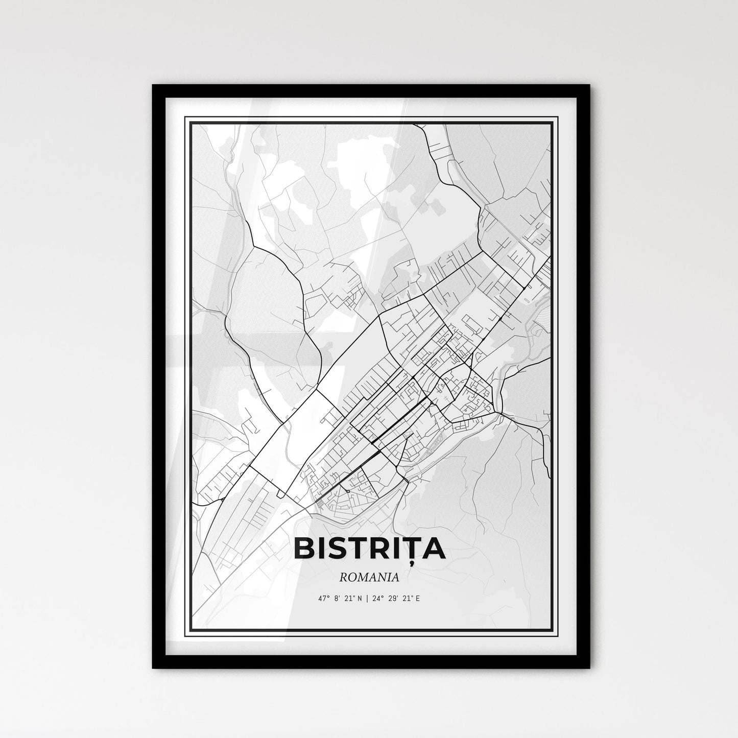 Bistrița Romania - Scandinavian Style City Map for Modern Home Decor