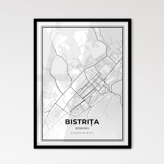 Bistrița Romania - Scandinavian Style City Map for Modern Home Decor