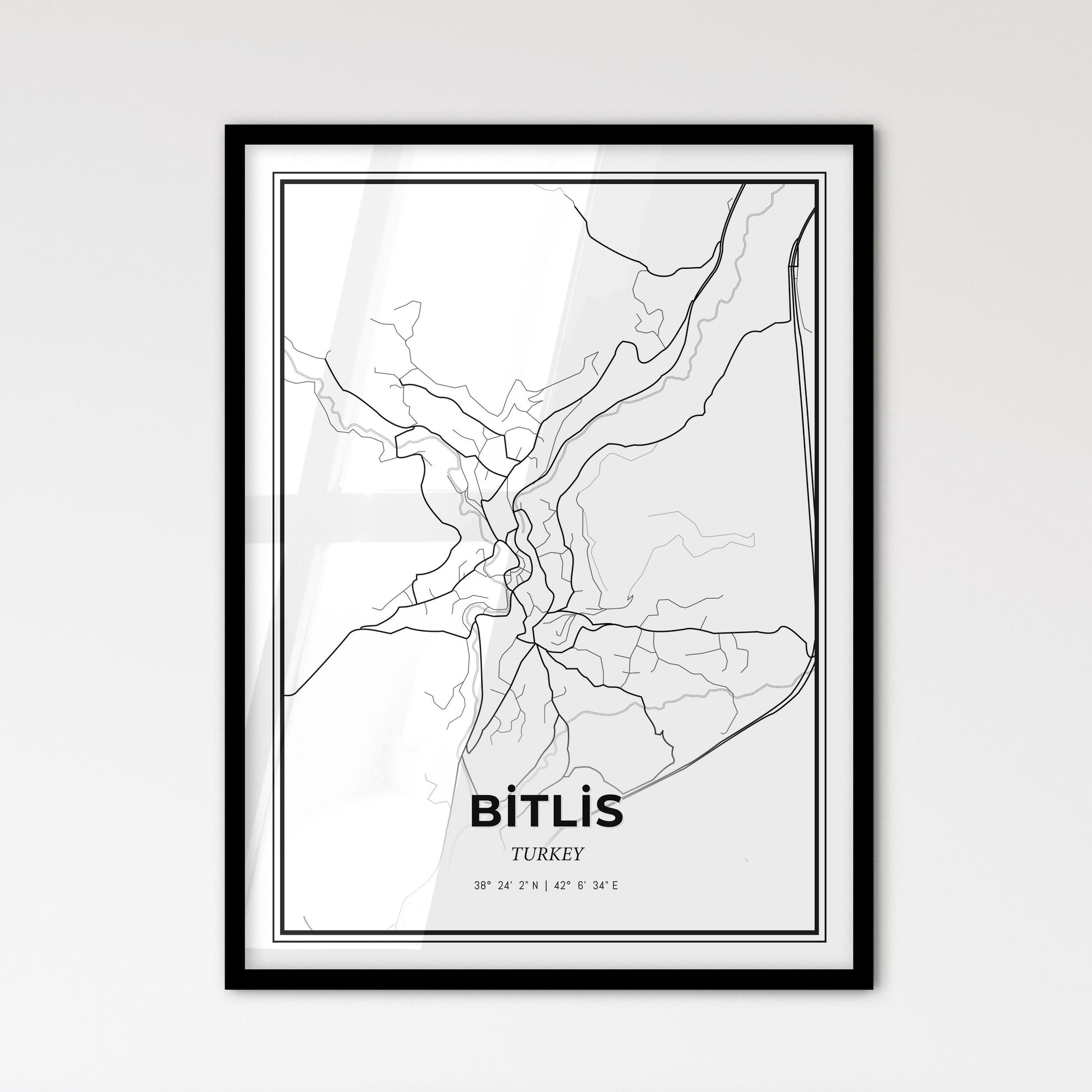 Bitlis Turkey - Scandinavian Style City Map for Modern Home Decor