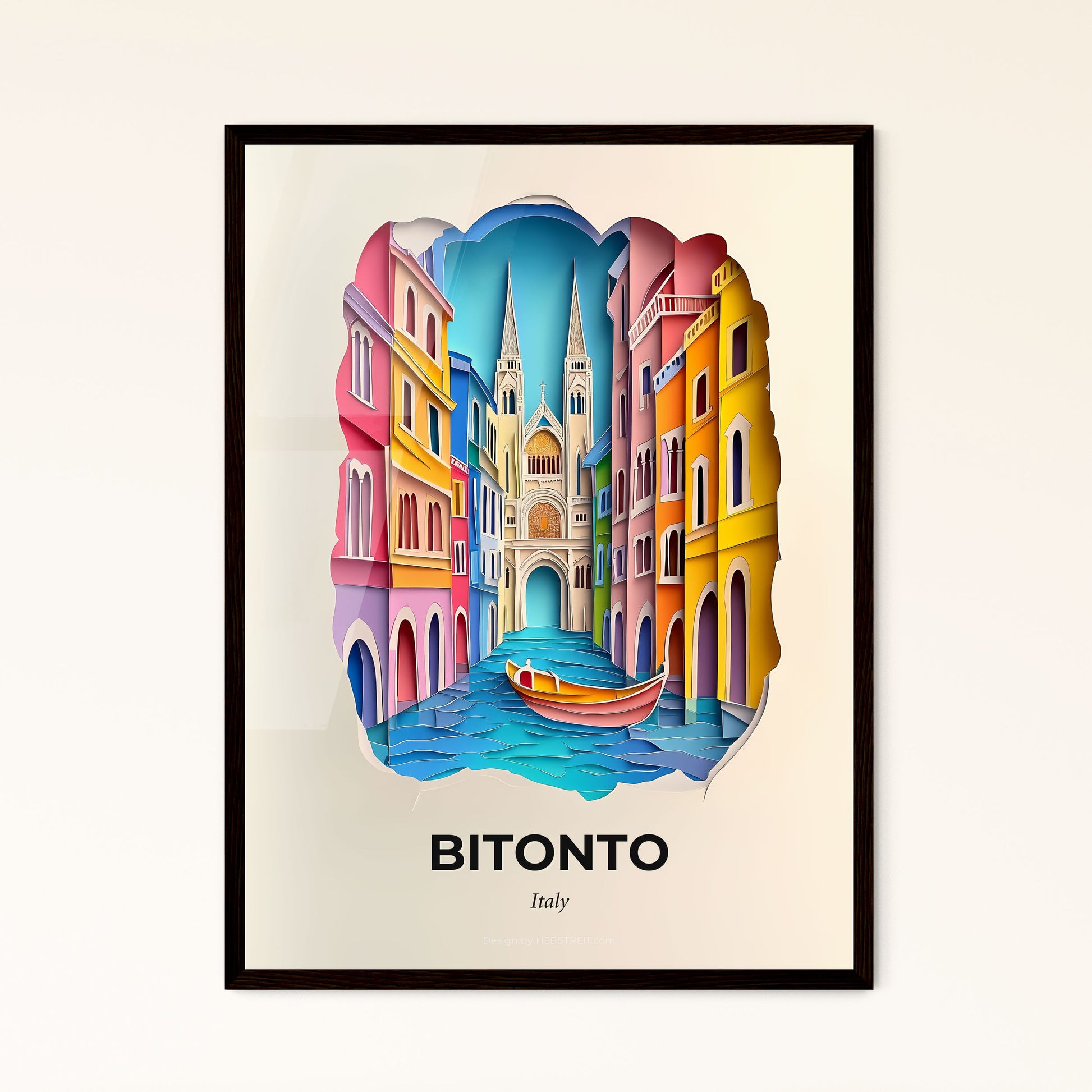 Vivid Bitonto, Italy - a boat is floating in a canal between two buildings