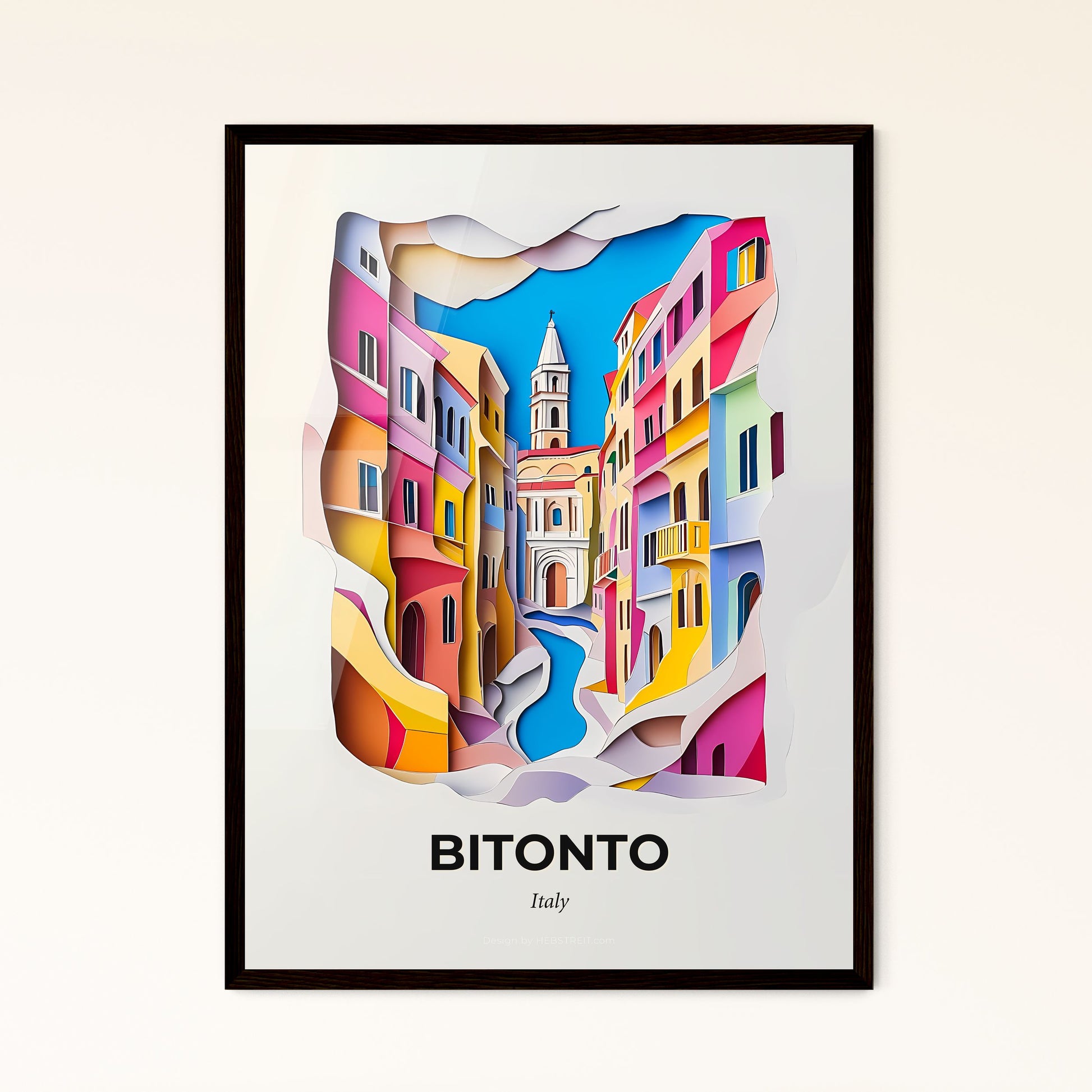 Vivid Bitonto, Italy - a paper cut of a city with a river