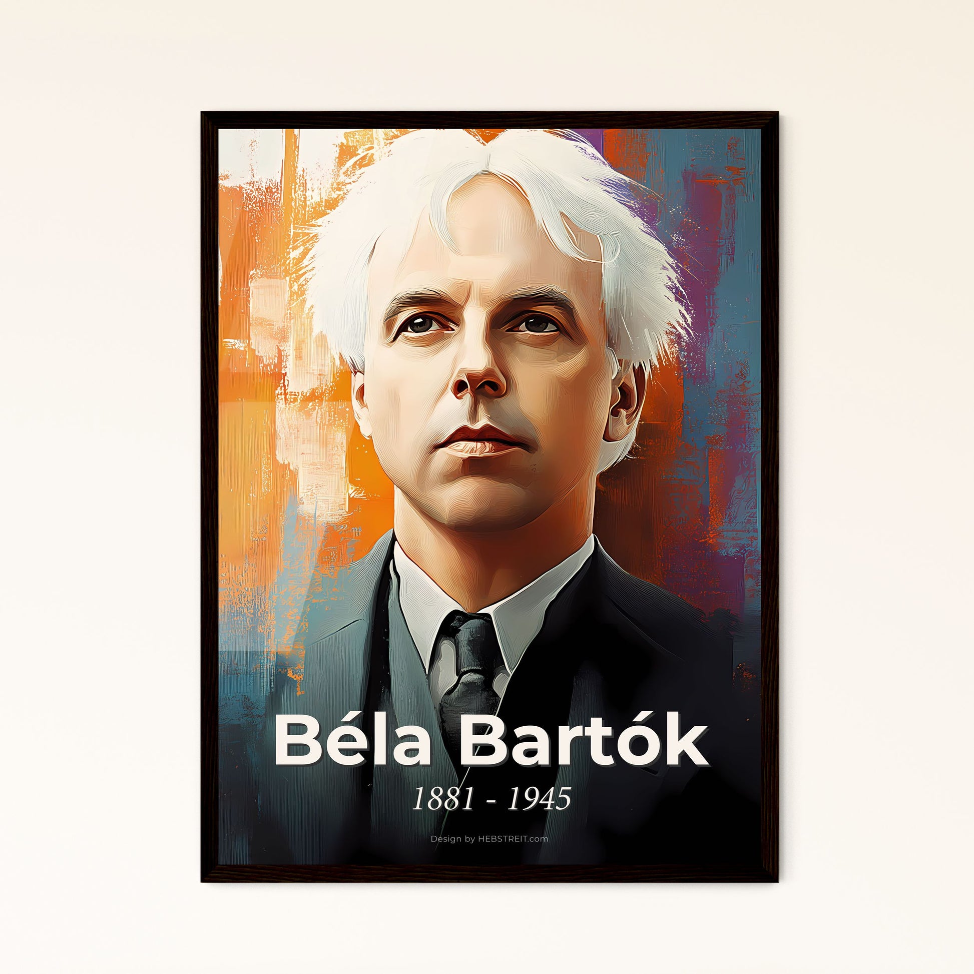 Portrait of Béla Bartók, 1881 - 1945. Impressionistic painting of a man in a suit and tie.