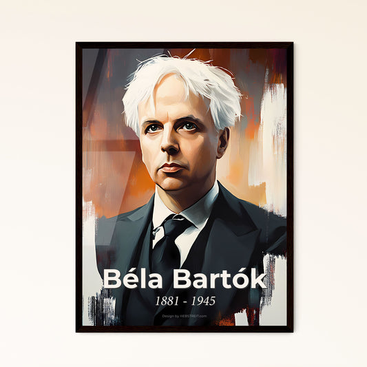 Portrait of Béla Bartók, 1881 - 1945. Impressionistic painting of a man in a suit.