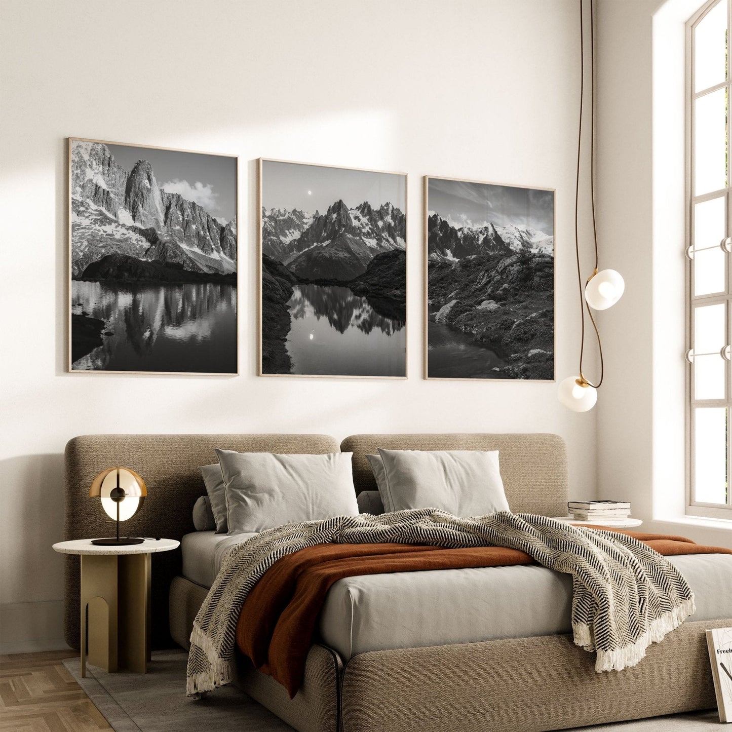 Black and White Chamonix Wall Art Set - Minimalist Mountain Photography Prints