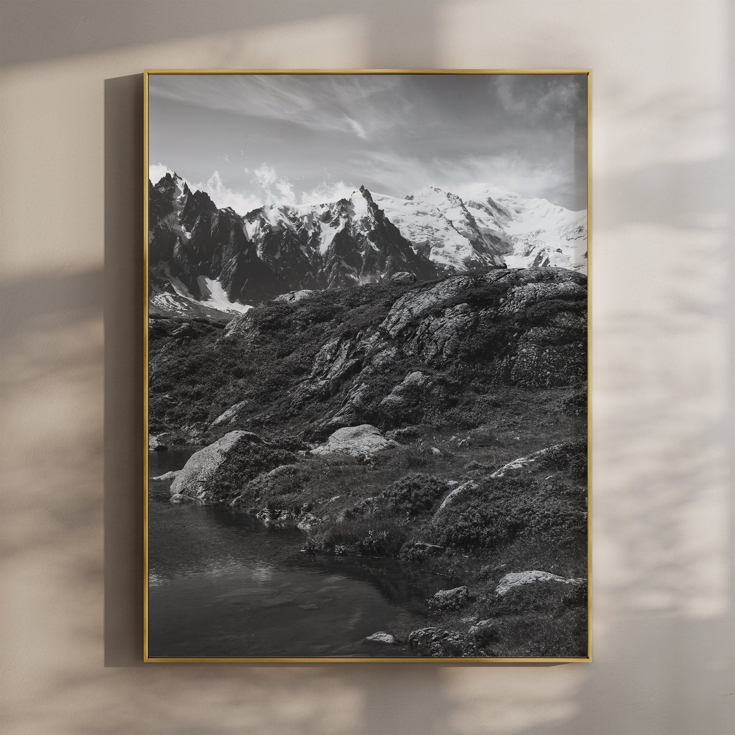 Black and White Lac Blanc Wall Art - Modern Alpine Landscape Print