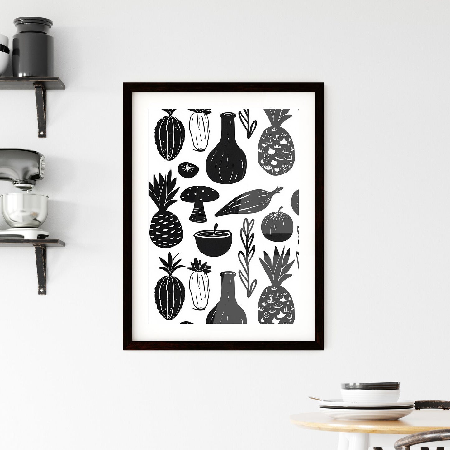 Handcrafted Black and White Fruits Doodle Pattern: Modern Art Design with Vibrant Flair Default Title