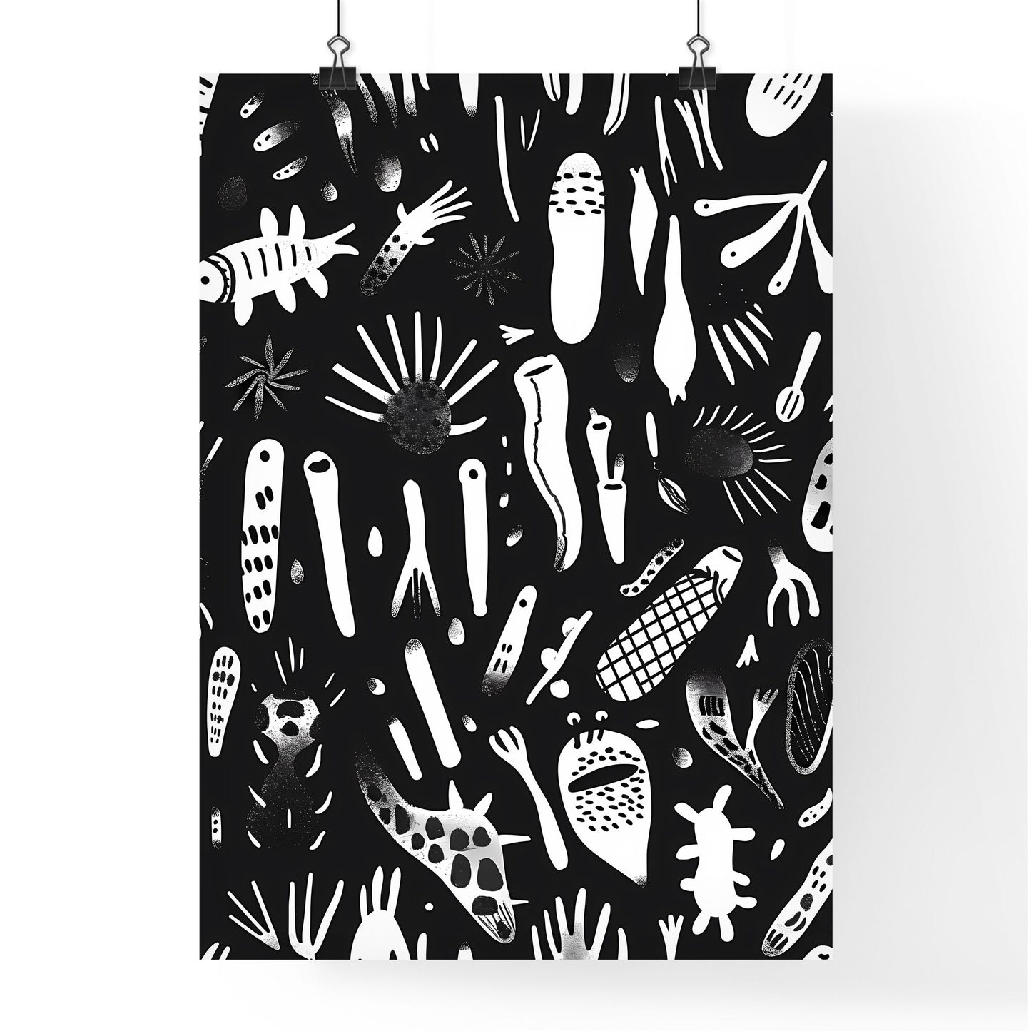 Black and white animal doodle pattern - abstract art creative design with hand drawn animals Default Title