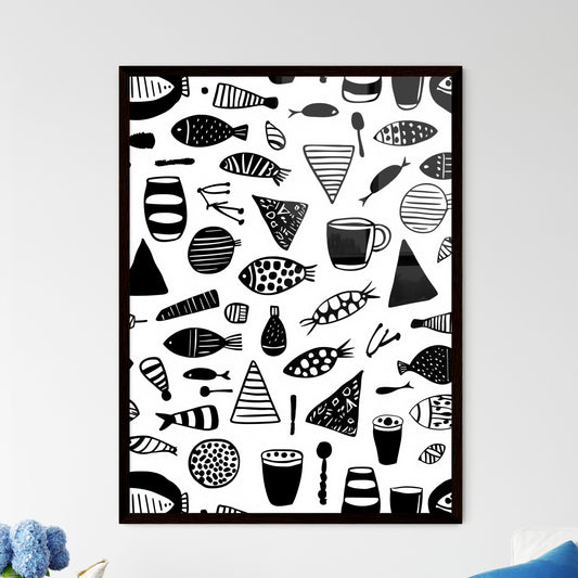 Black and white doodle art pattern with hand - Framed Art Print