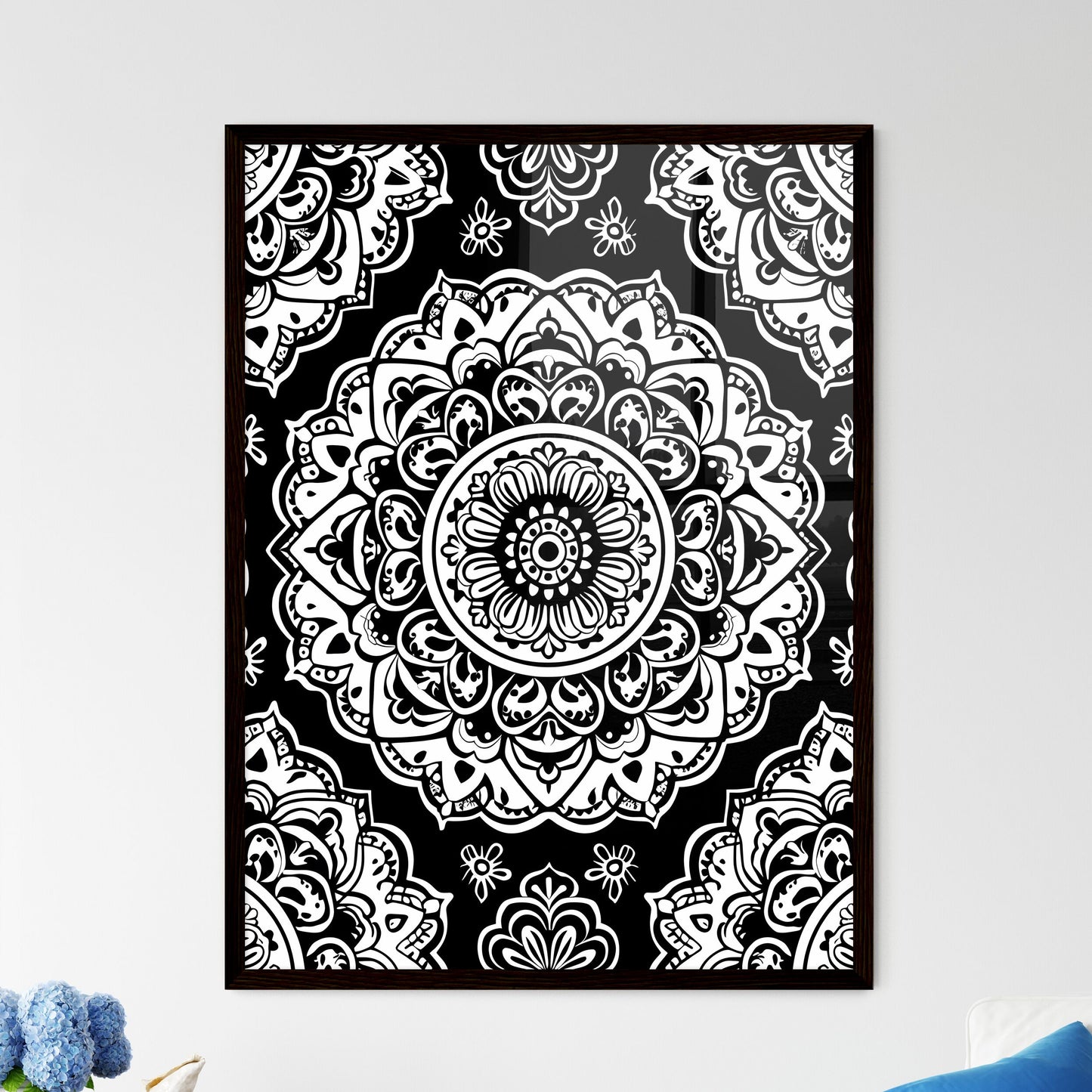 Black and White Mandala Pattern - Framed Art Print