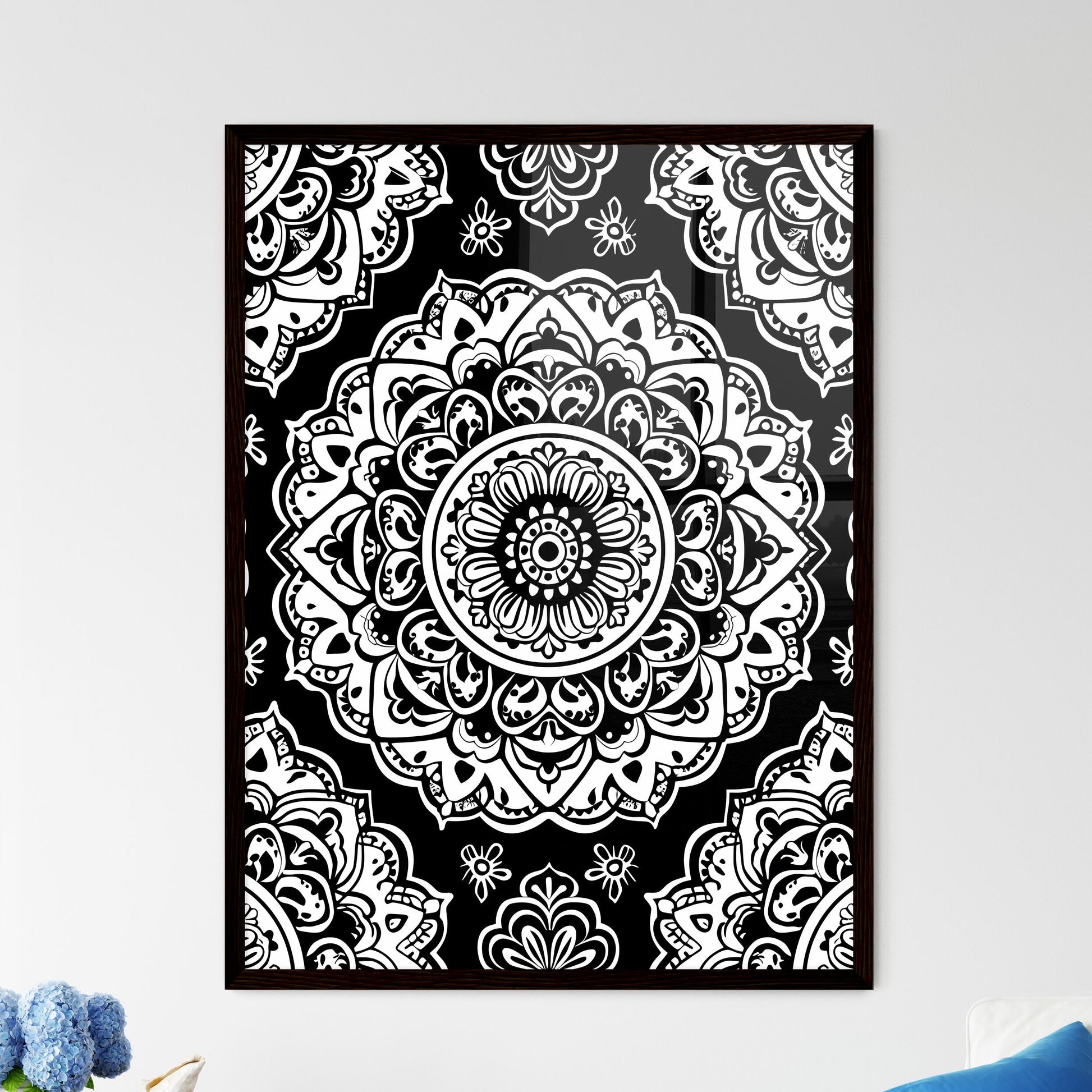 Black and White Mandala Pattern - Framed Art Print