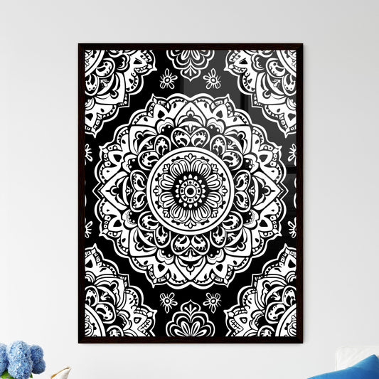 Black and White Mandala Pattern - Framed Art Print