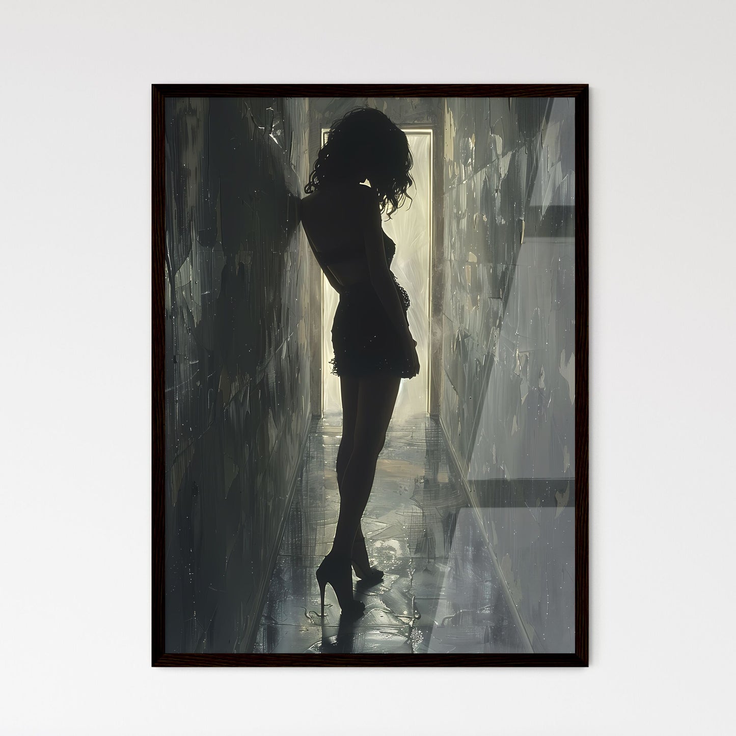 Mysterious Femme Fatale in Black and White P - Framed Art Print