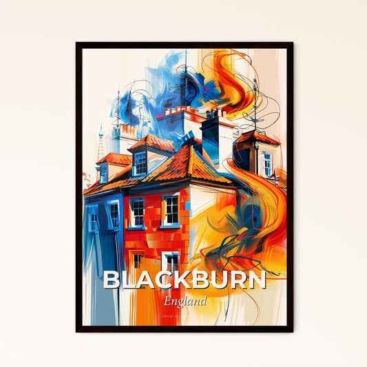 Vibrant Blackburn, England - A Painting Of A Building With A Fire Coming Out Of It