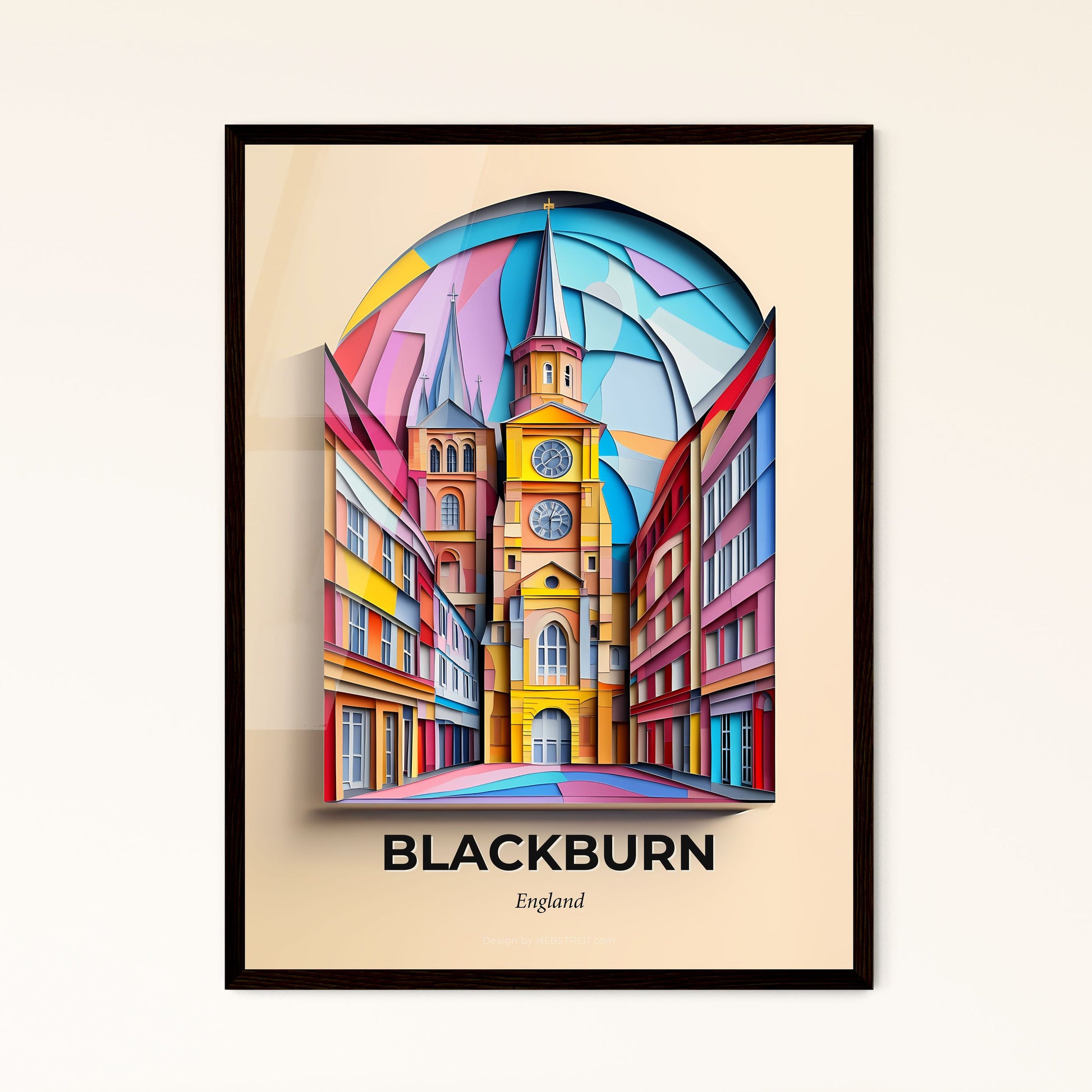 Vivid Blackburn, England - a painting of a church with a clock tower