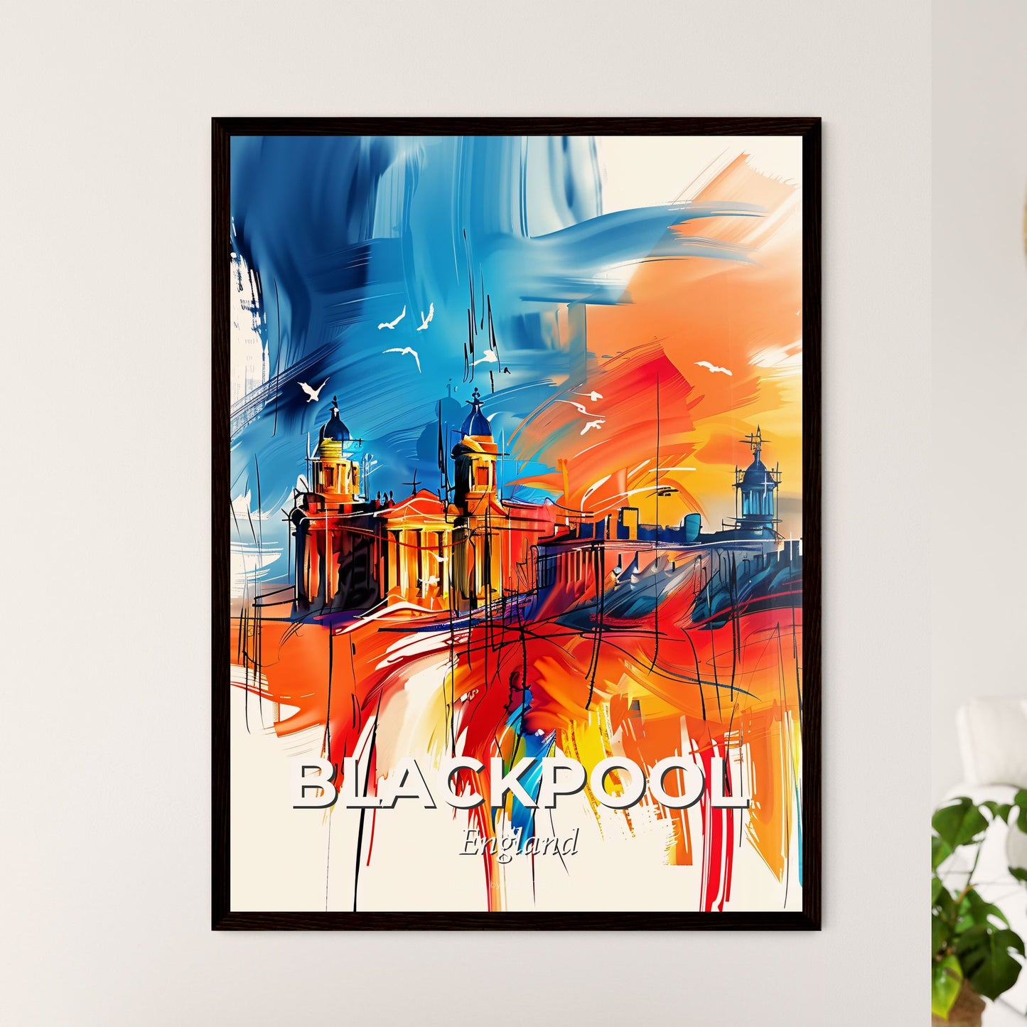 Vibrant Blackpool, England - A Painting Of A Building