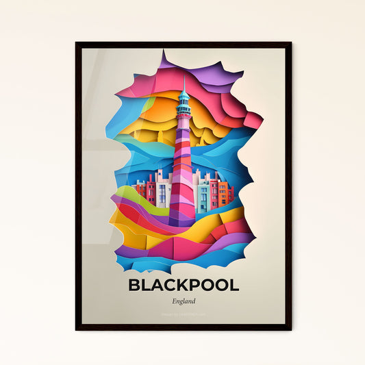 Vivid Blackpool, England - a paper cut of a lighthouse in a city