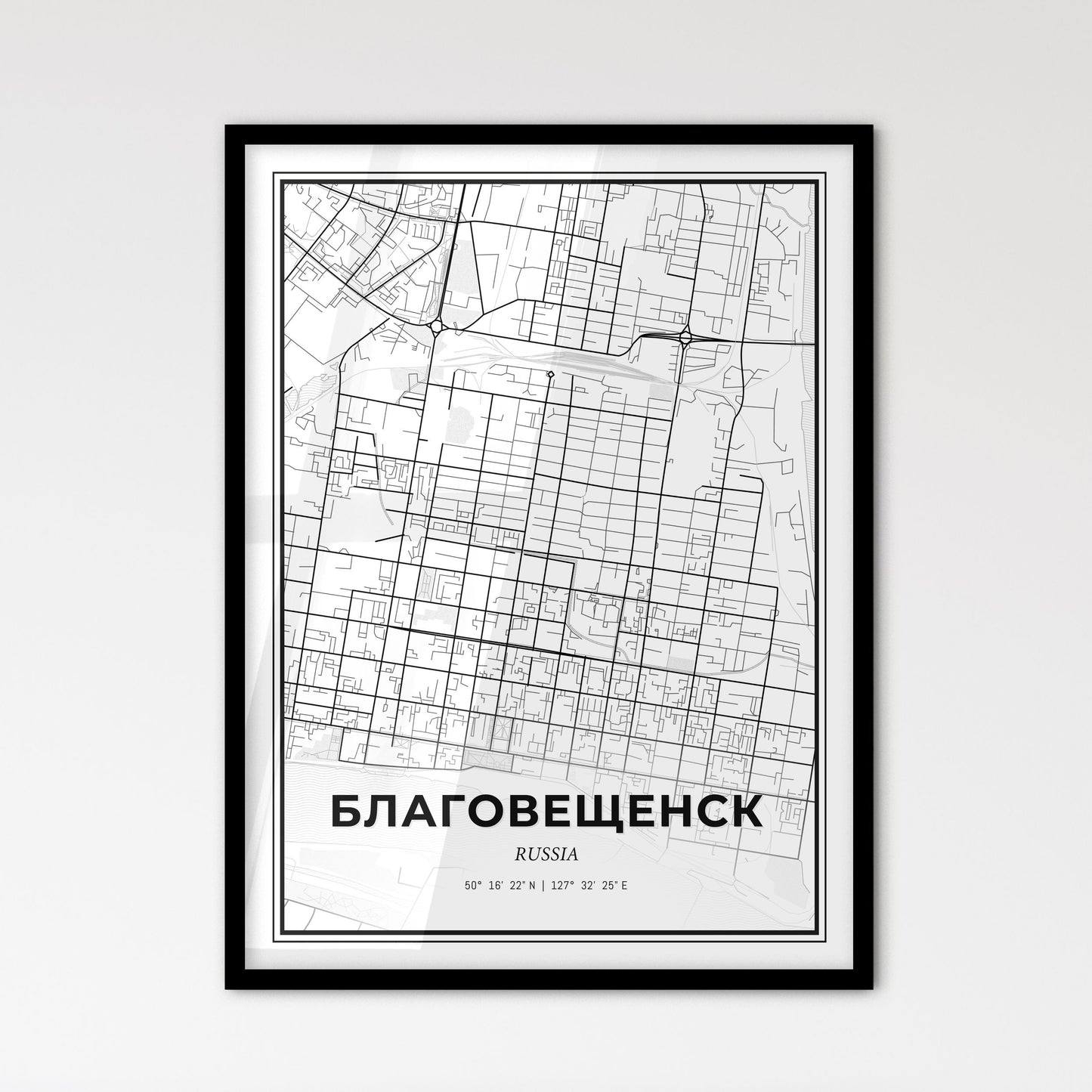 Blagoveshchensk Russia - Scandinavian Style City Map for Modern Home Decor