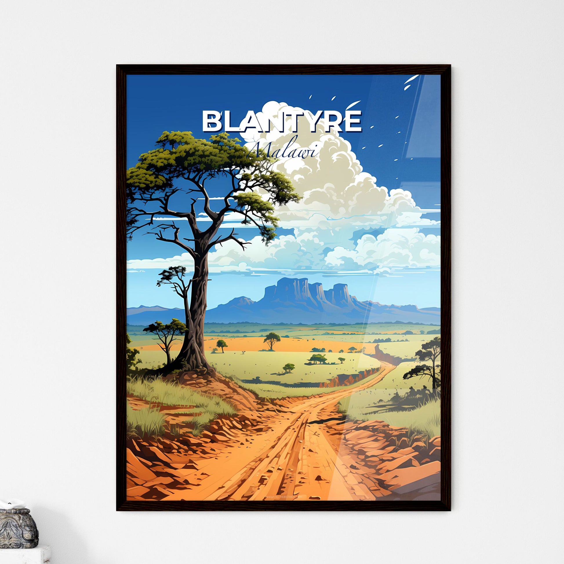 Vibrant Art Painting of Blantyre Malawi Skyline with a Dirt Road Leading to a Majestic Tree Default Title