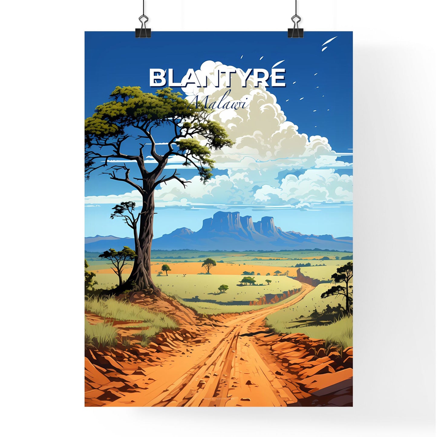 Vibrant Art Painting of Blantyre Malawi Skyline with a Dirt Road Leading to a Majestic Tree Default Title