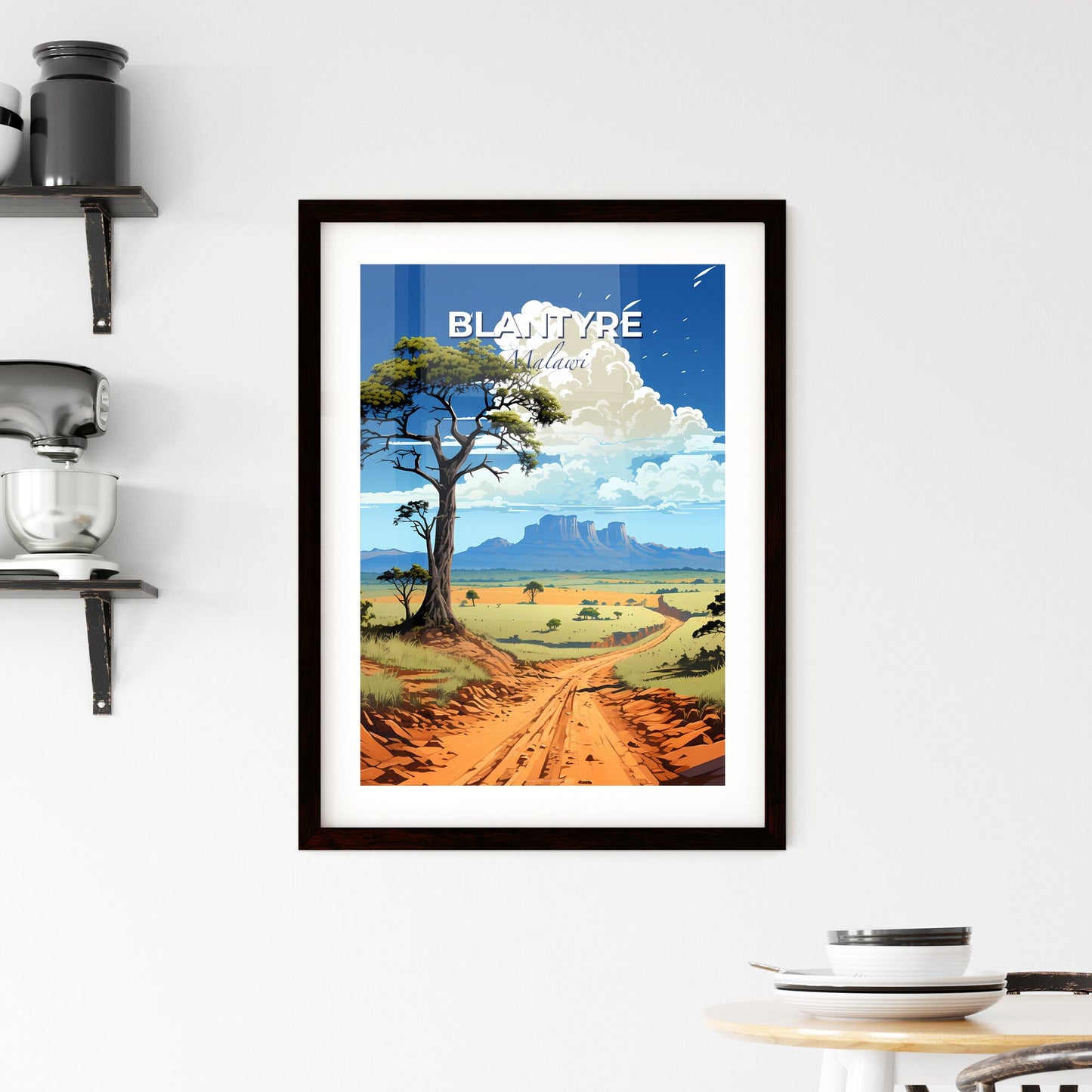 Vibrant Art Painting of Blantyre Malawi Skyline with a Dirt Road Leading to a Majestic Tree Default Title