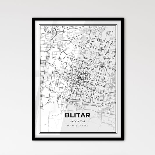 Blitar Indonesia - Scandinavian Style City Map for Modern Home Decor