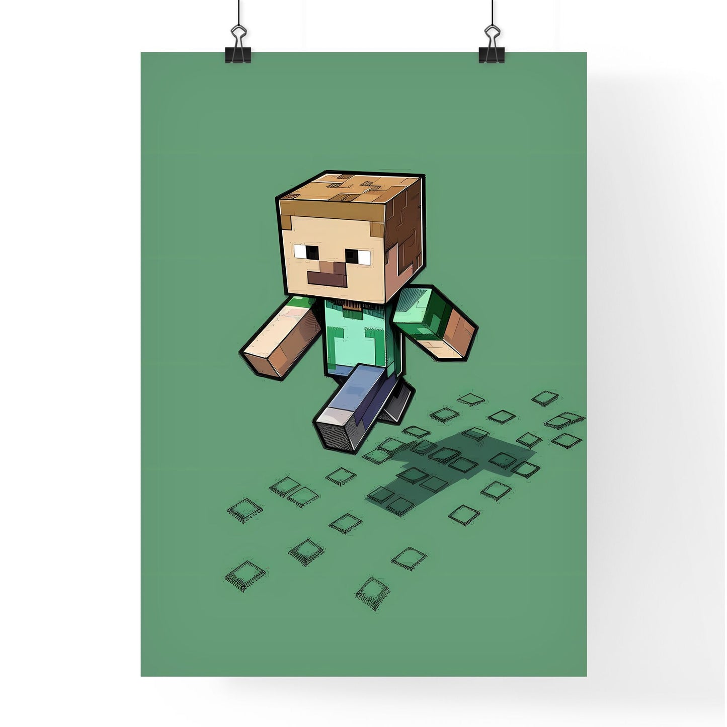 Cartoon Character Green Background Minecraft Style Futuristic T-Shirt Logo Default Title