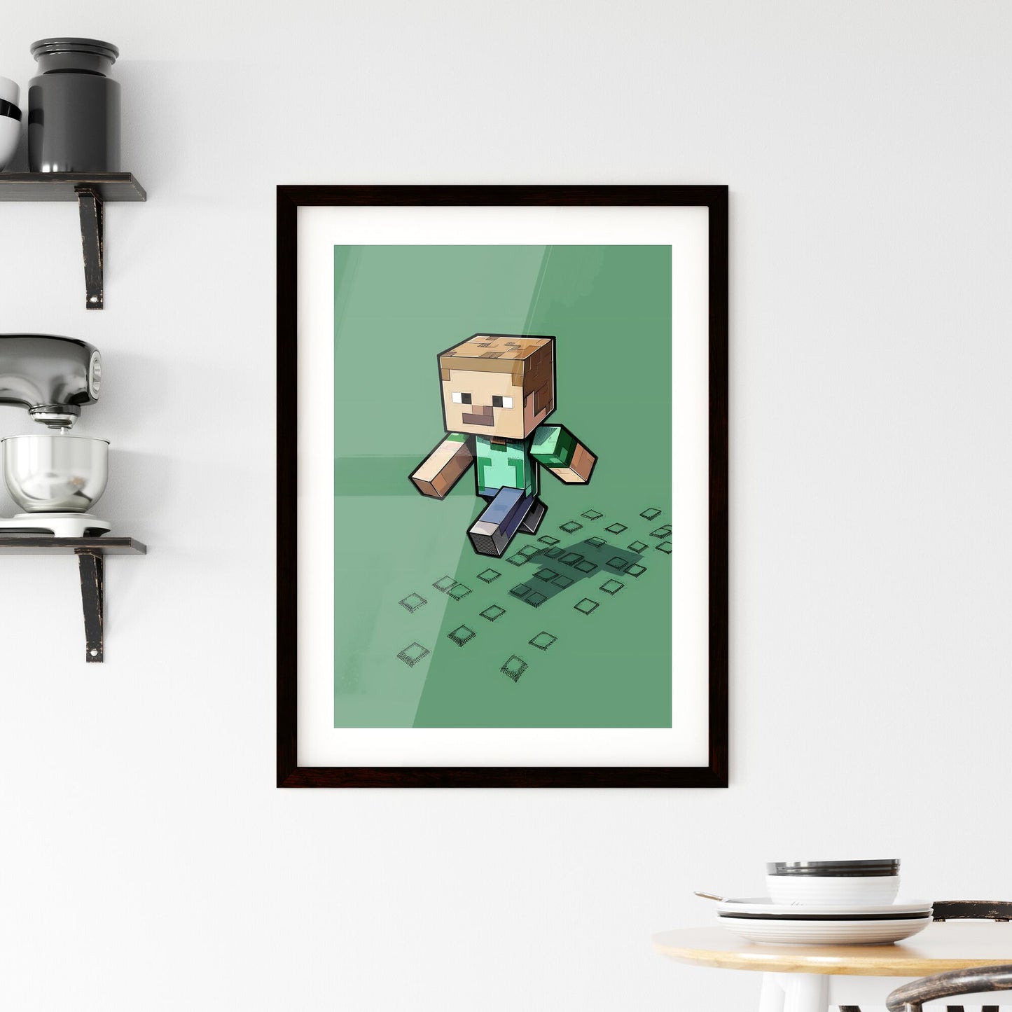 Cartoon Character Green Background Minecraft Style Futuristic T-Shirt Logo Default Title