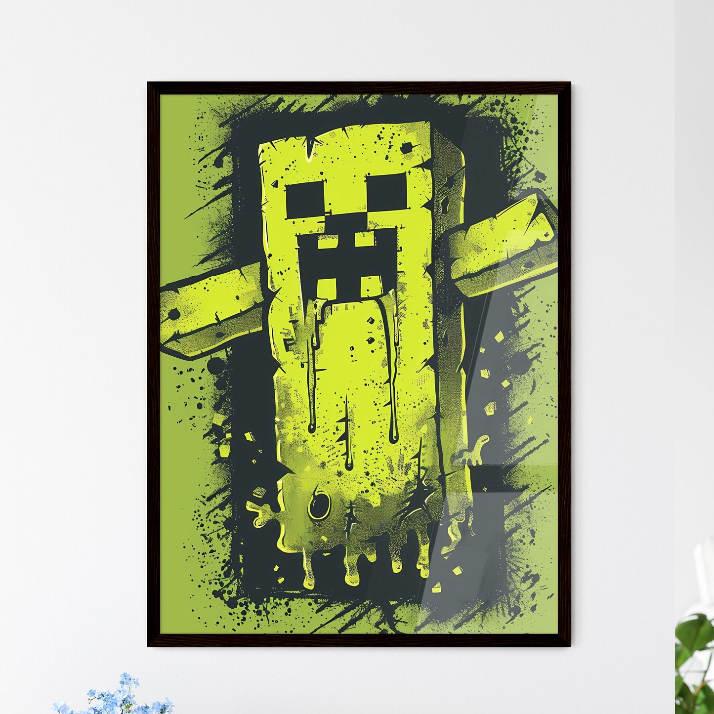 Vibrant Minecraft-Inspired Yellow Cartoon Ch - Framed Art Print